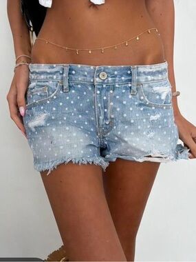 Abercrombie & Fitch Light Blue Polka Dot pattern Distressed Denim Shorts